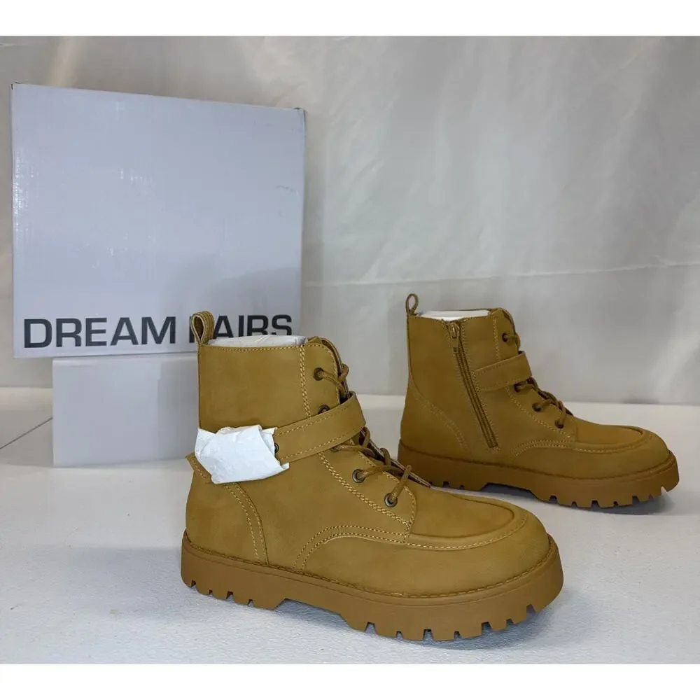 Dream Pairs Kids Combat Boots Size 3 Yellow Ankle Booties Girls Boys Big Kid Lug
